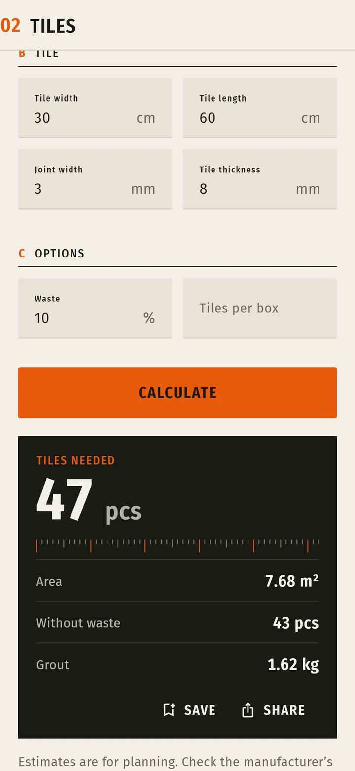 Tiles calculator